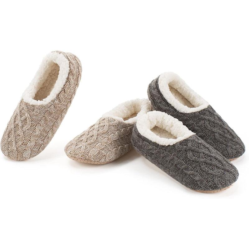 2 Pack Cable Knit Anti Skid Slippers