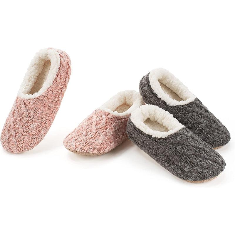 2 Pack Cable Knit Anti Skid Slippers