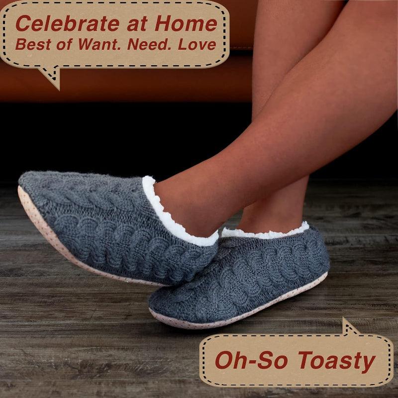 2 Pack Cable Knit Anti Skid Slippers