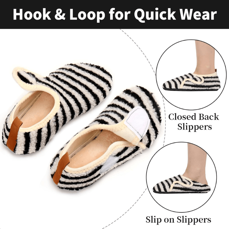 Fleece lined slippers - Striped Lined Design Indoor Diabetic Slippers - Cloud Cushion Slides