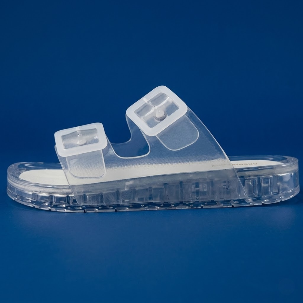 Waterproof Jelly Slide Sandals For Women With Double Adjustable Buckle Strap