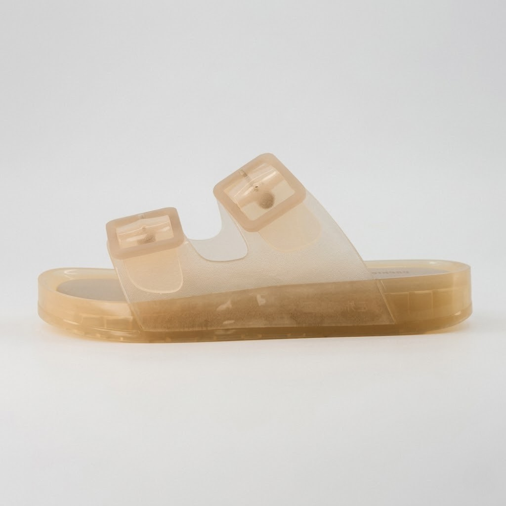 Waterproof Jelly Slide Sandals For Women With Double Adjustable Buckle Strap