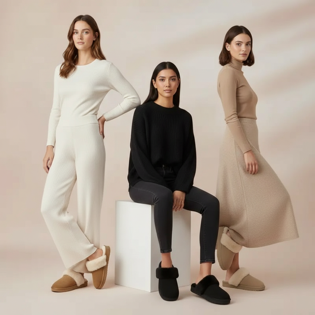 Hush Cozy Women's Suede Slippers - Genuine Leather Upper, Plush and Soft Faux Shearling Lining, Memory Foam Cushioned Footbed, Indoor Outdoor Comfort Slides for Women