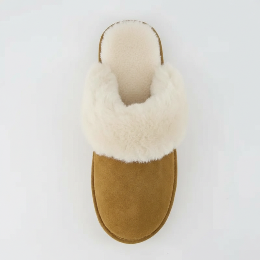 Hush Cozy Women's Suede Slippers - Genuine Leather Upper, Plush and Soft Faux Shearling Lining, Memory Foam Cushioned Footbed, Indoor Outdoor Comfort Slides for Women