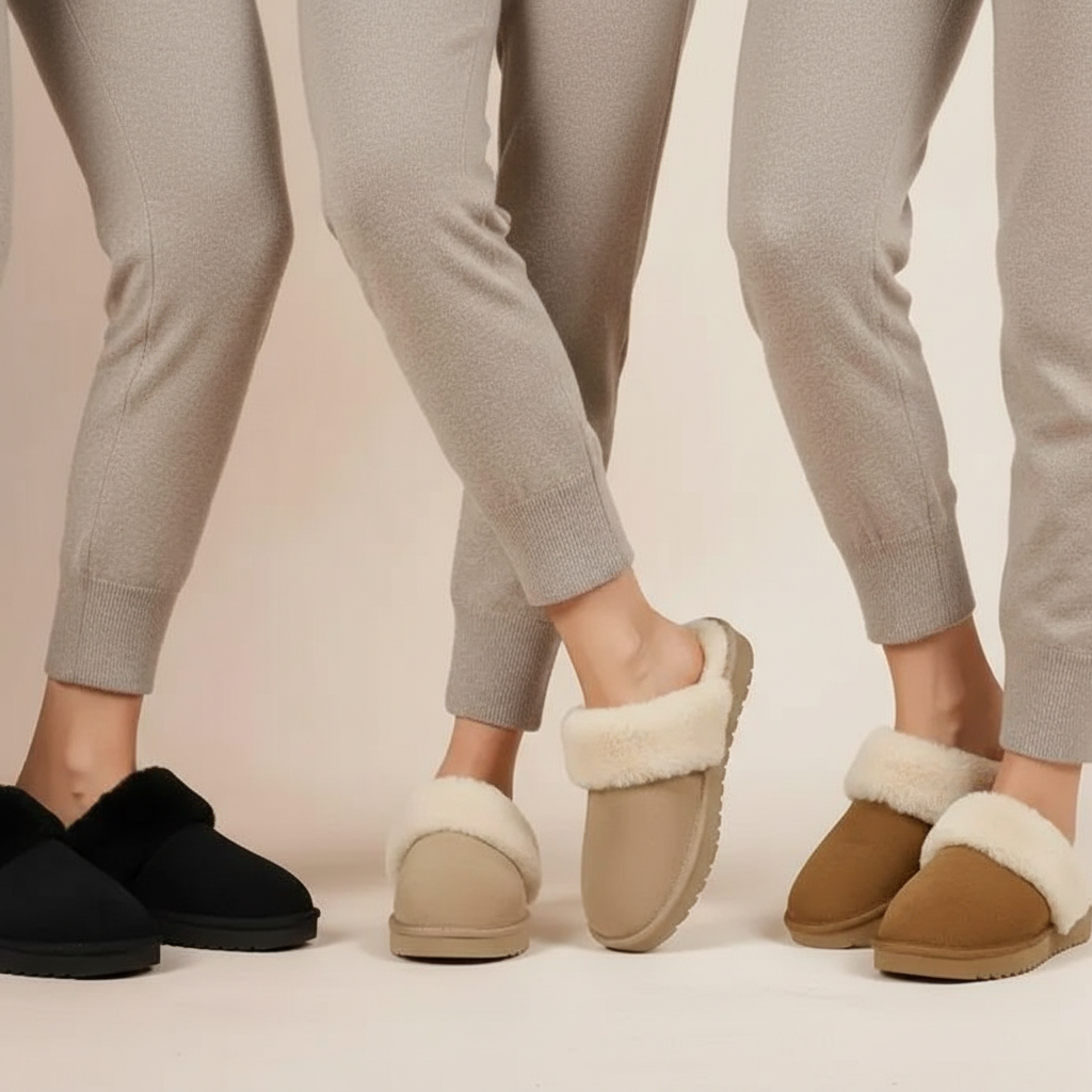 Hush Cozy Women's Suede Slippers - Genuine Leather Upper, Plush and Soft Faux Shearling Lining, Memory Foam Cushioned Footbed, Indoor Outdoor Comfort Slides for Women