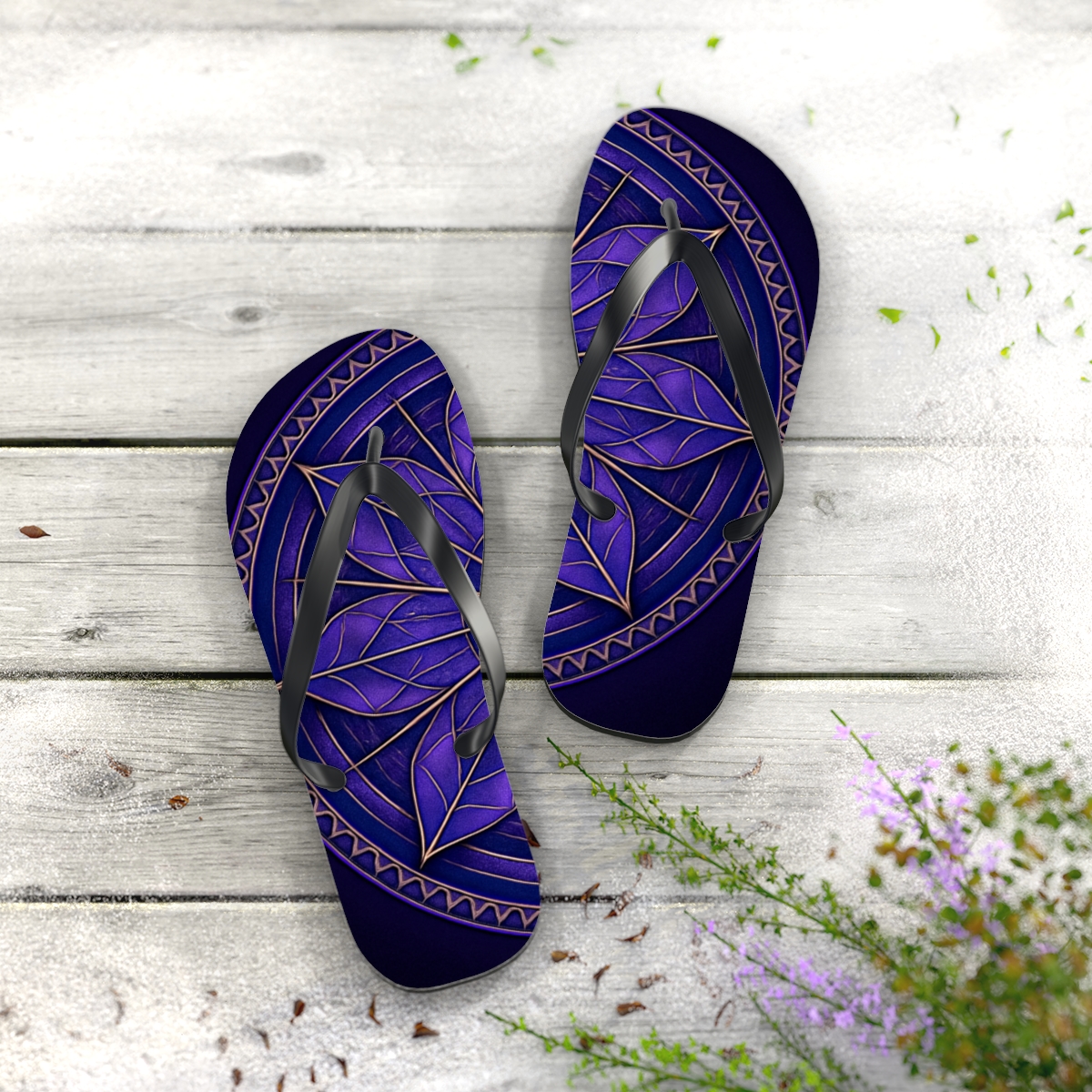 Prismatic Compass Bloom Mandala personalized beach flip flops