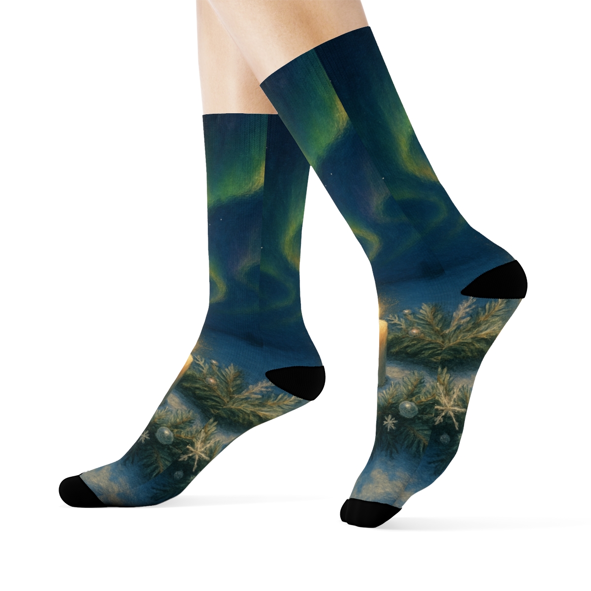 Winter Solstice Aurora Wreath designer logo socks