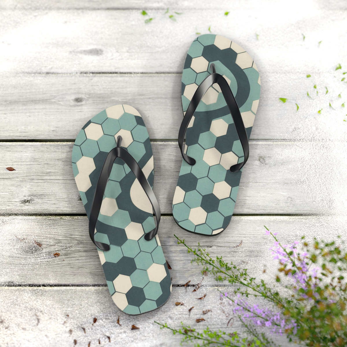 Hexa Grid Drift personalized beach flip flops