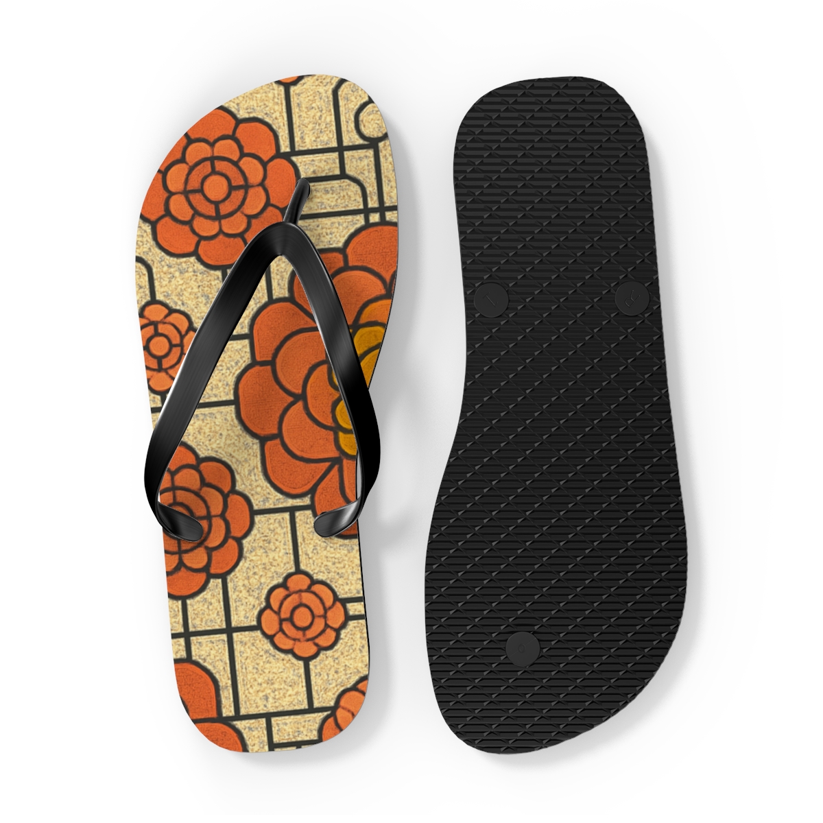Marigold Fractal Rosette Circuit trendy printed flip flops