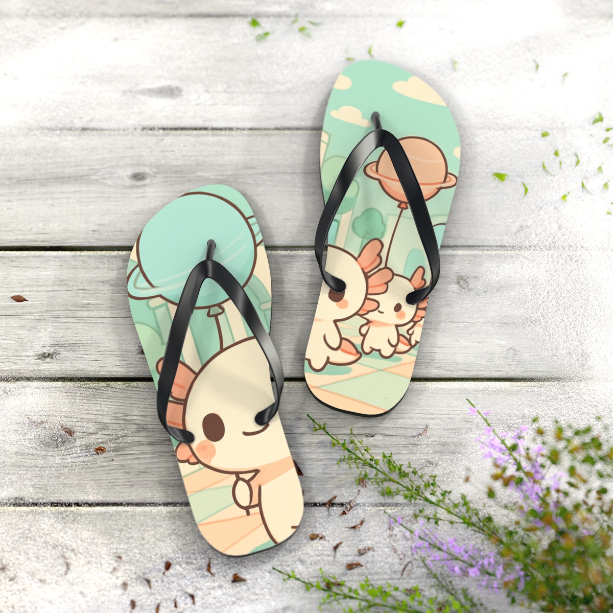 Mint Balloon Axolotl Parade comfortable casual flip flops