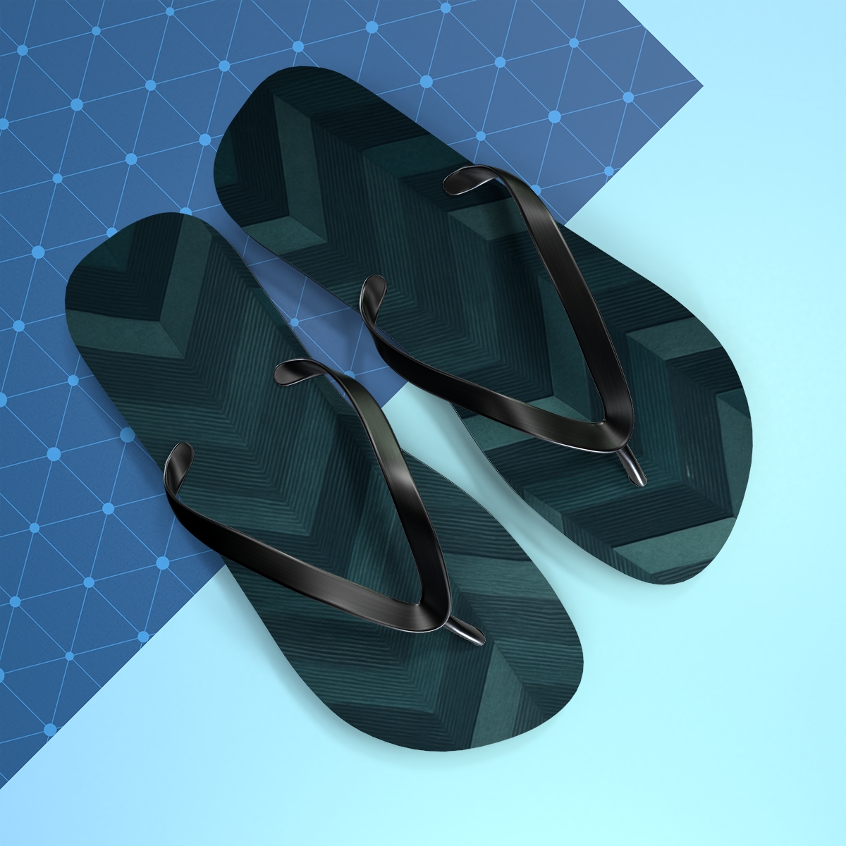 Teal Rhythm Waves Flip Flops