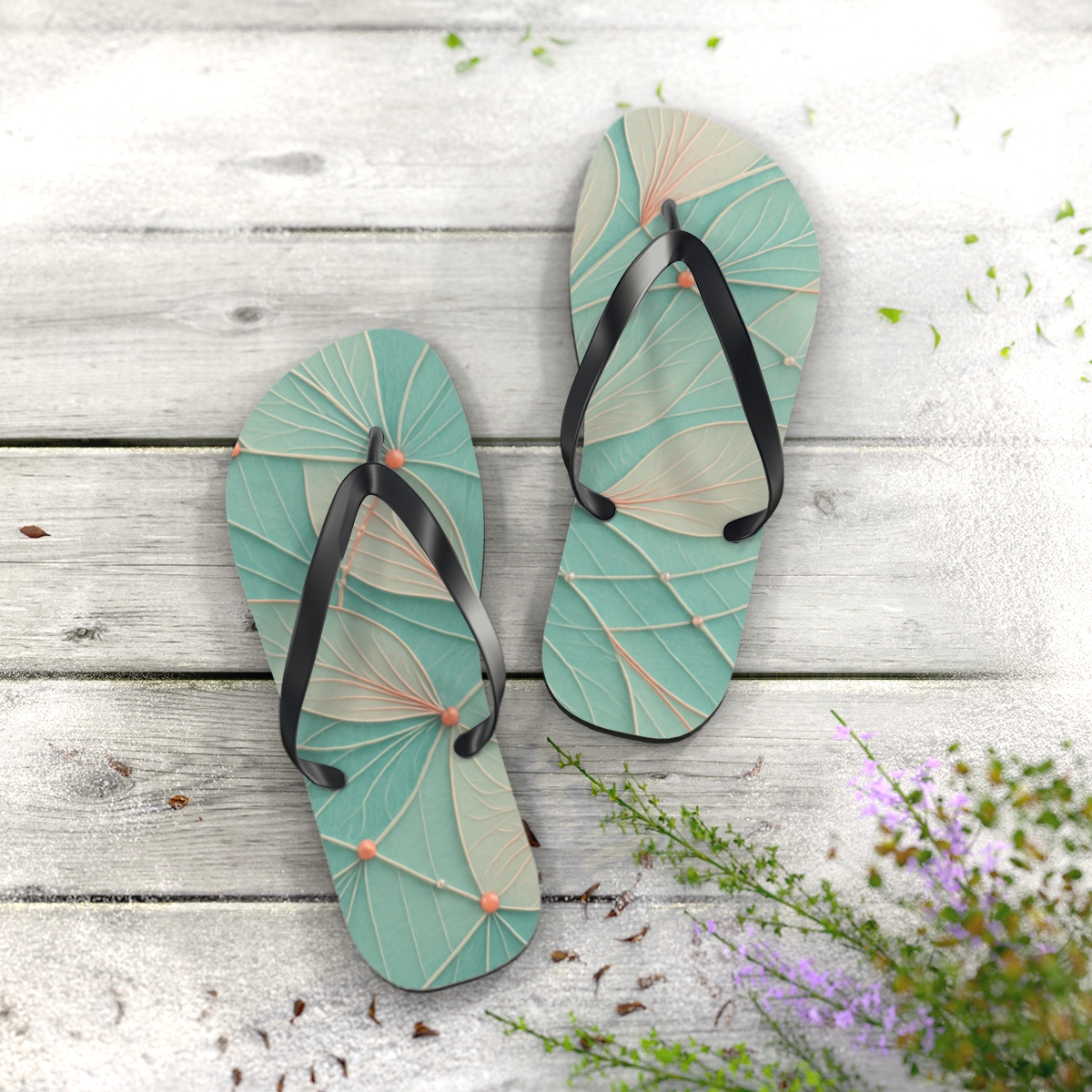 Petal Vein Tapestry colorful rubber flip flops