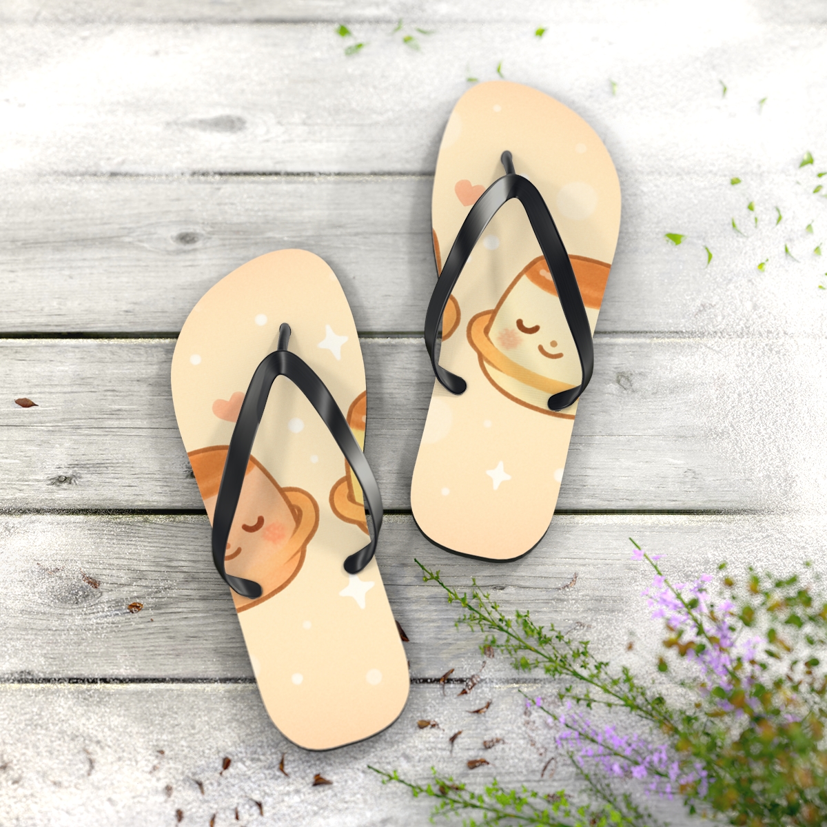 Sleepy Planet Pudding Parade trendy printed flip flops