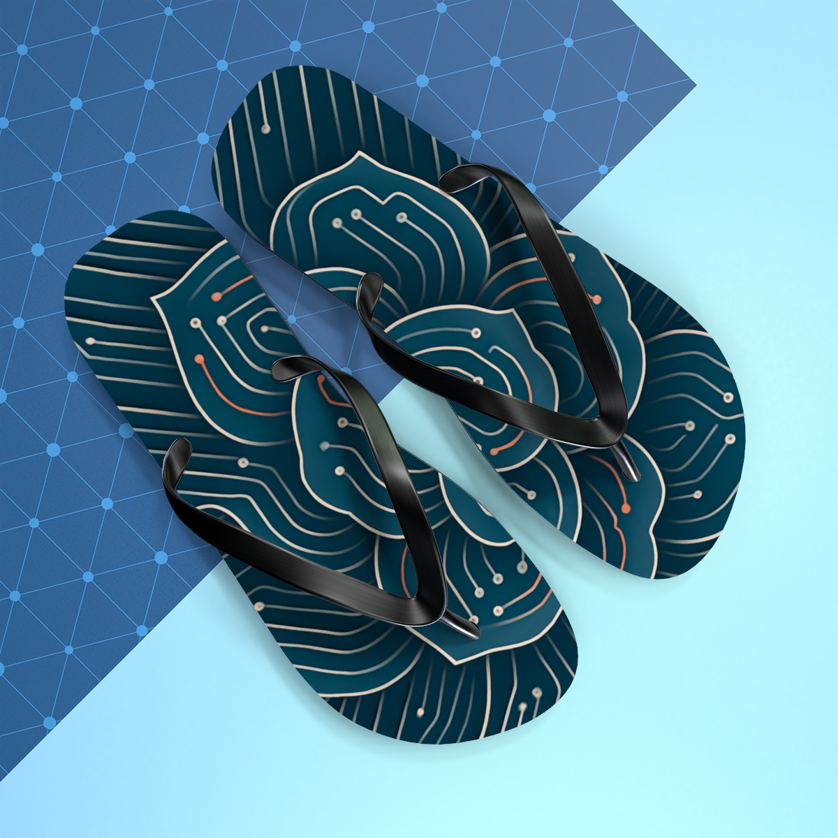 Camellia Petal Circuit unique graphic flip flops