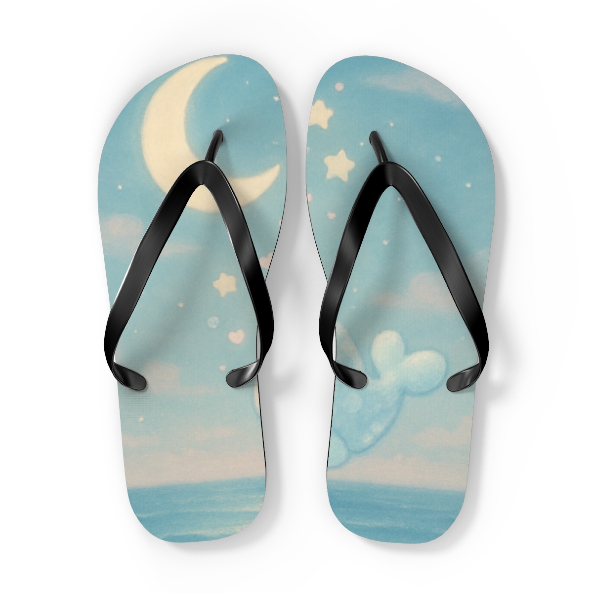 Moonlit Bubble Whale Dream colorful rubber flip flops