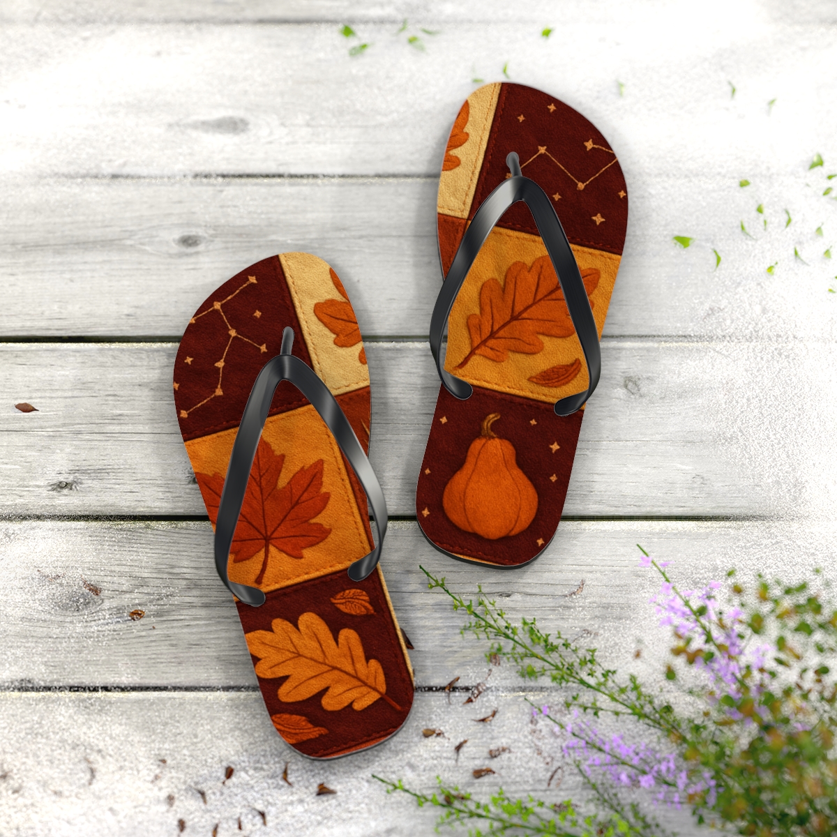Autumn Equinox Harvest Constellation Quilt unique graphic flip flops