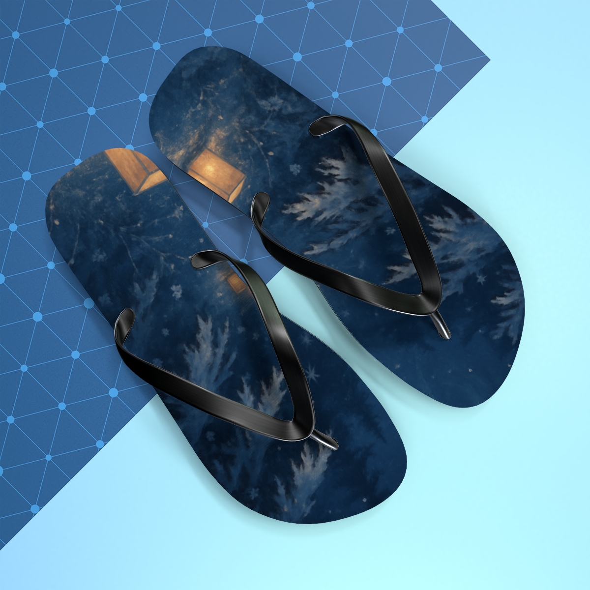 Winter Solstice Lantern Drift designer logo flip flops