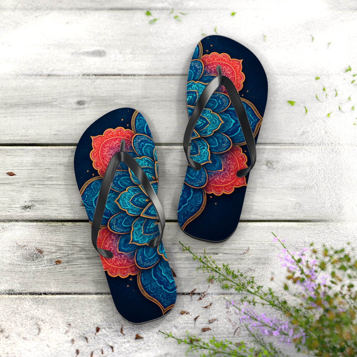 Prismatic Fractal Rosette Constellation personalized beach flip flops