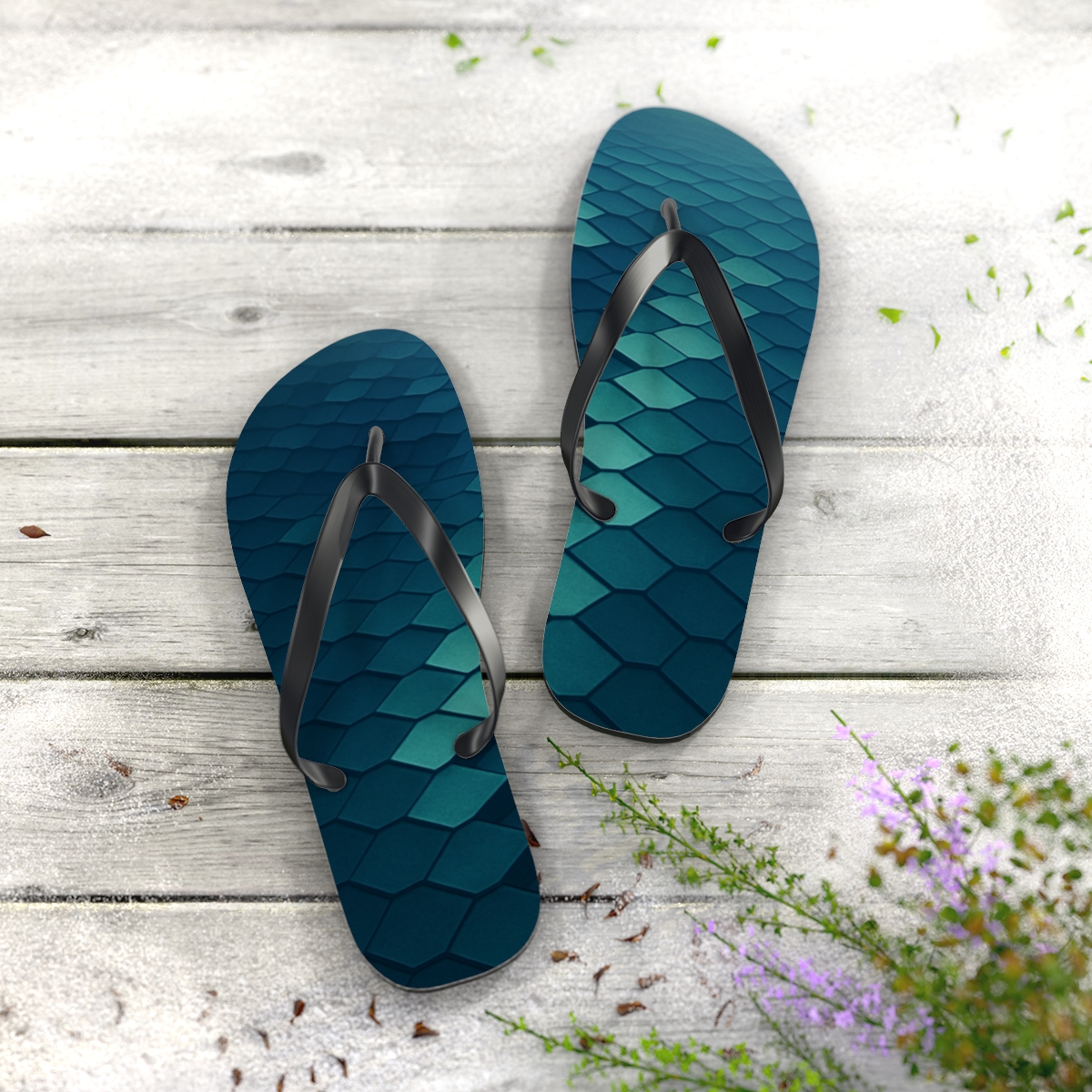 Staggered Hex Ripple personalized beach flip flops