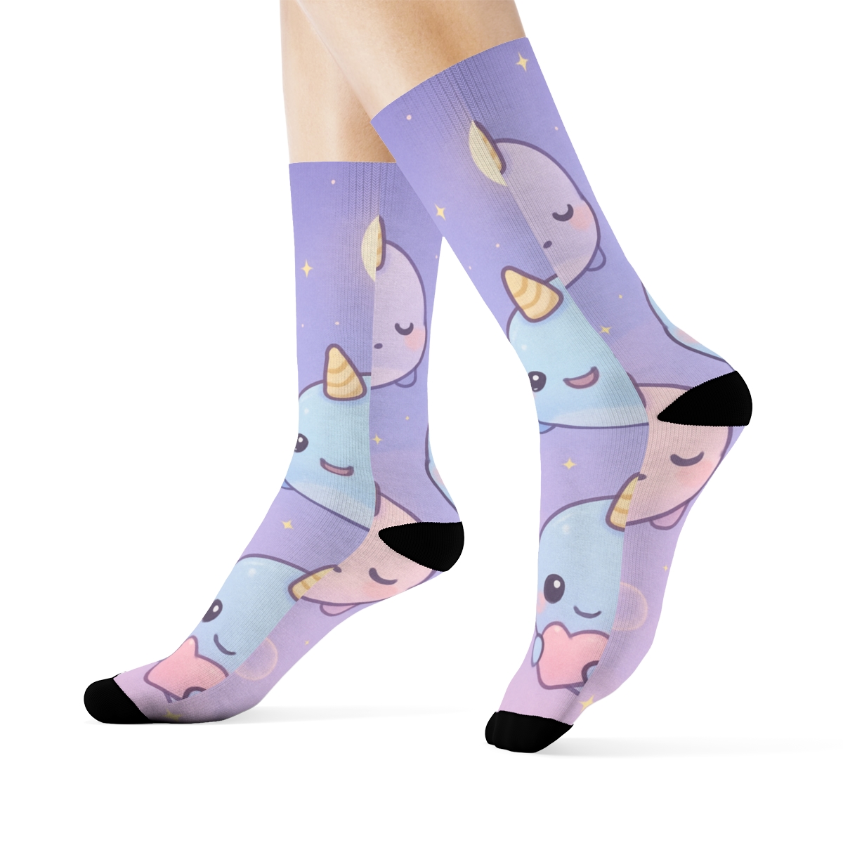 Moonlight Marshmallow Narwhals designer logo socks