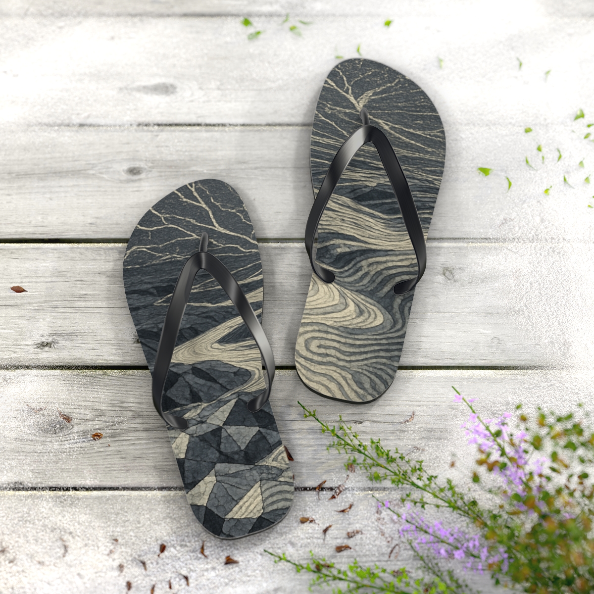 Vein And Ripple Mosaic soft sole flip flops