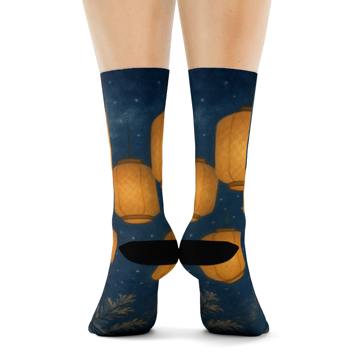 Lanternlit Winter Solstice Veil unique printed sockscustom socks