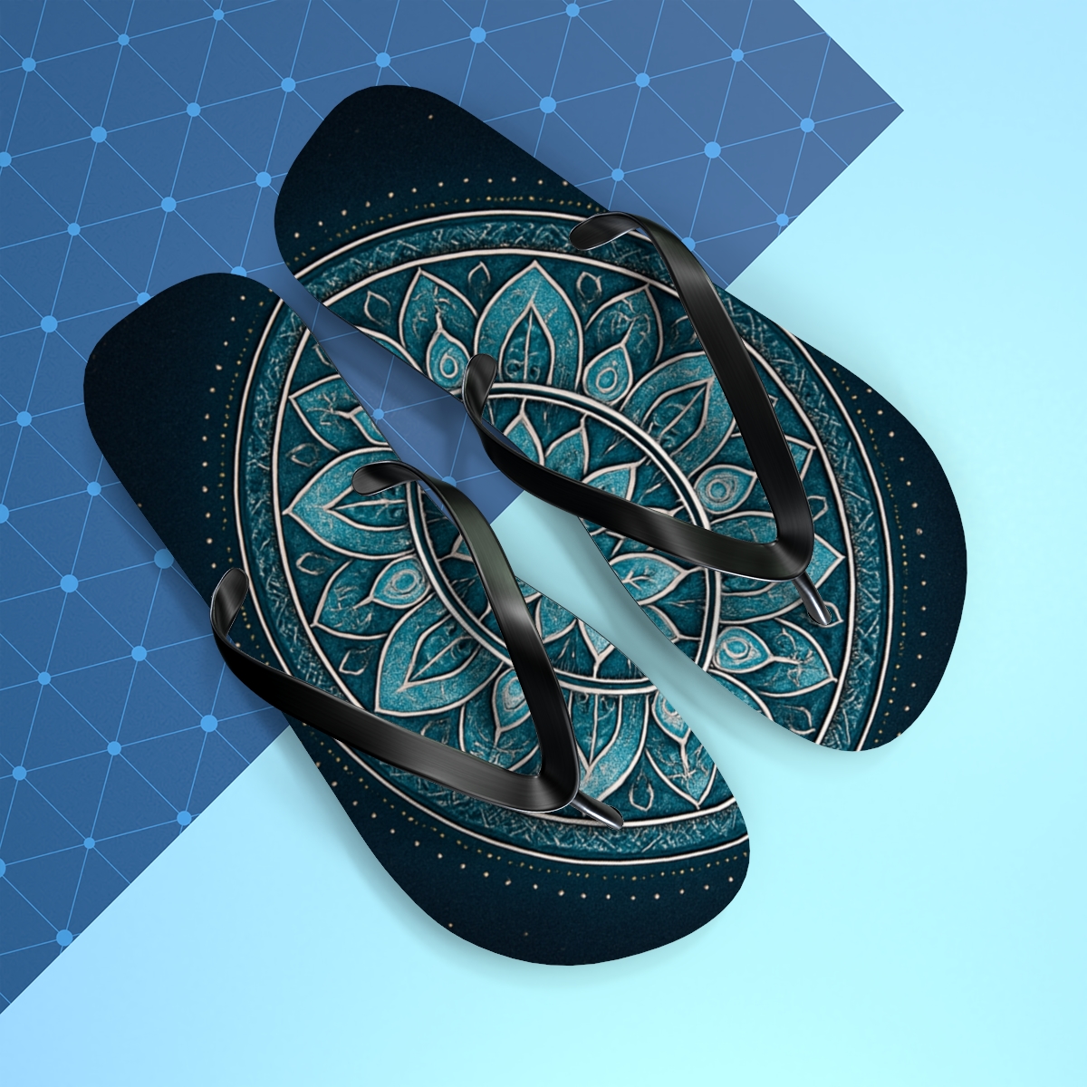 Prismatic Orbit Filigree unique graphic flip flops