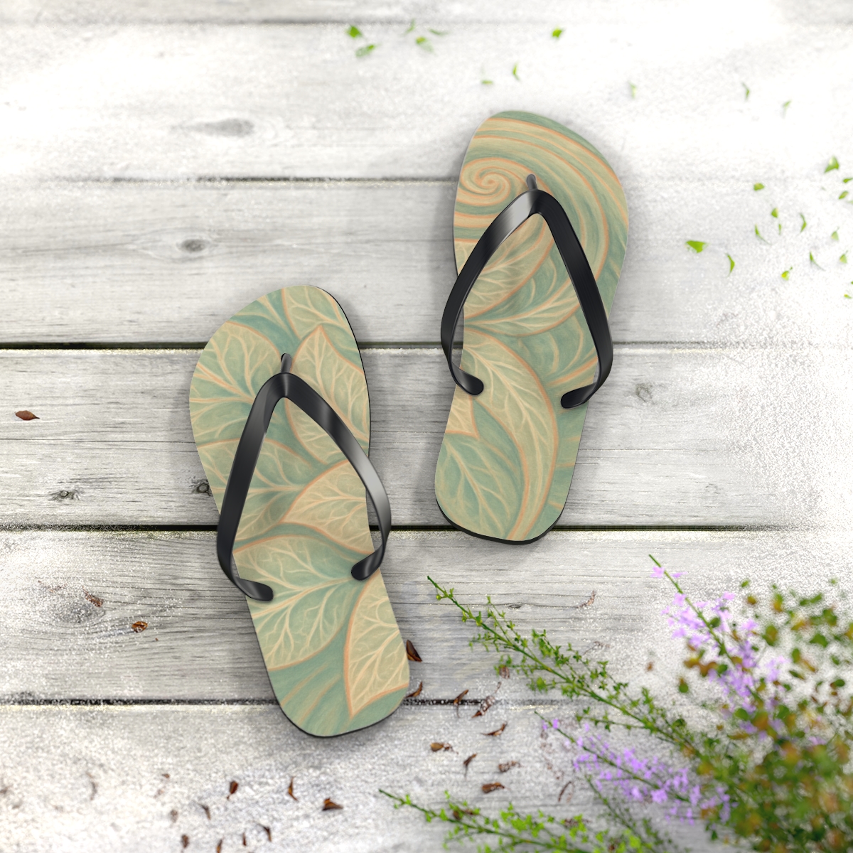 Serene Spiral Bloom Flip Flops