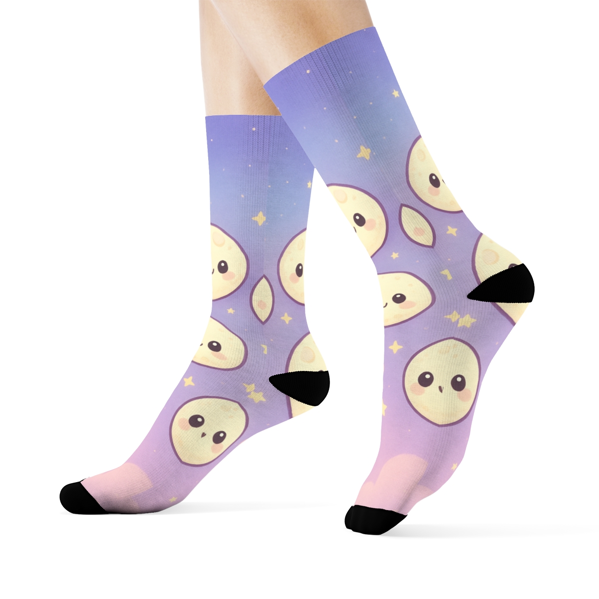 Cosmic Marshmallow Moon Pals unique printed sockscustom socks