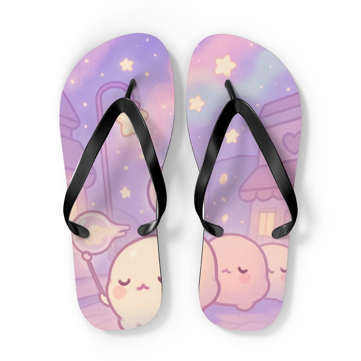 Pastel Comet Mochi Parade designer logo flip flops