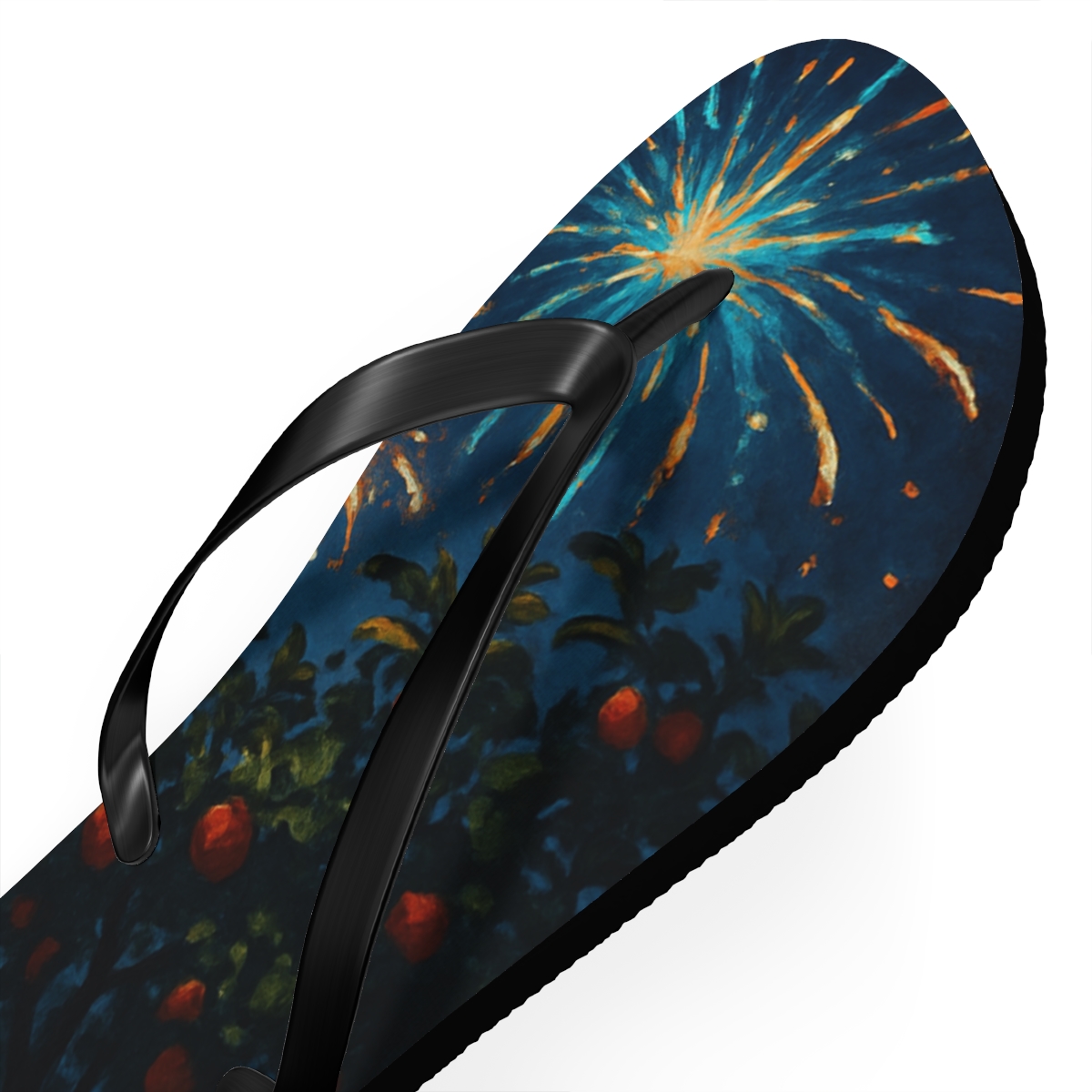 Midsummer Fireworks Orchard colorful rubber flip flops