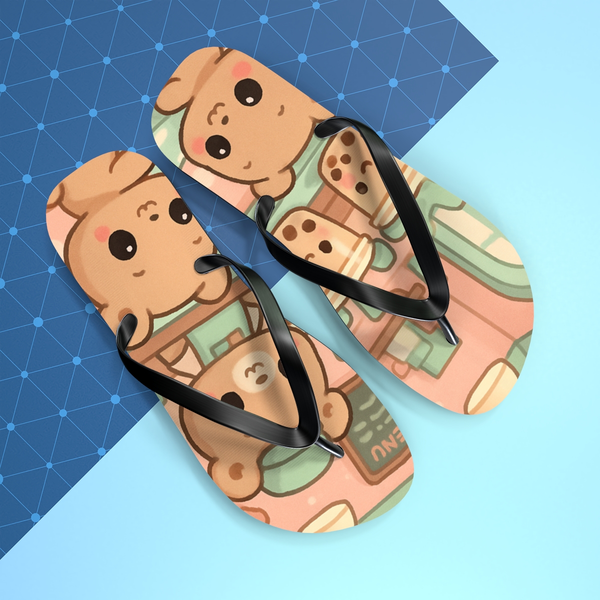 Bubble Tea Bear Cafe soft sole flip flops