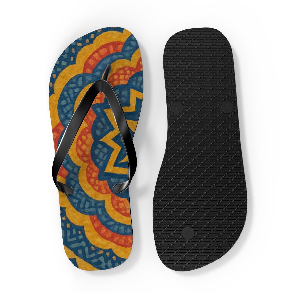 Fractal Starburst Medallion colorful rubber flip flops