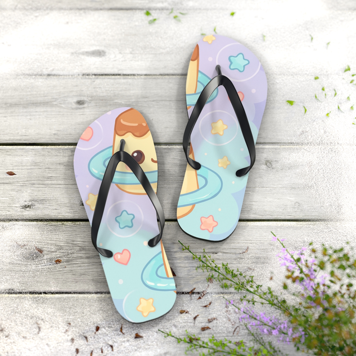 Pastel Planet Pudding Pals comfortable casual flip flops