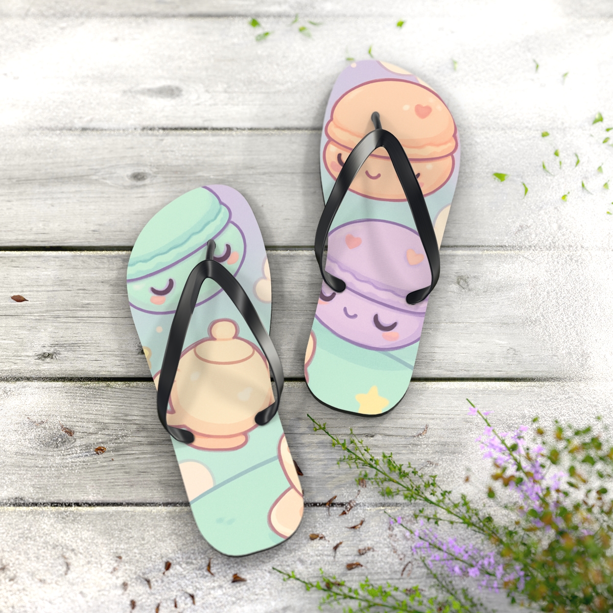 Cosmic Macaron Comet Cafe soft sole flip flops