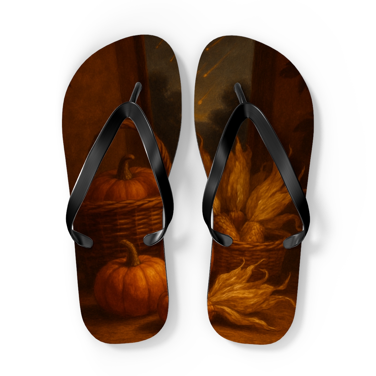 Autumn Hearth Starfall Harvest colorful rubber flip flops