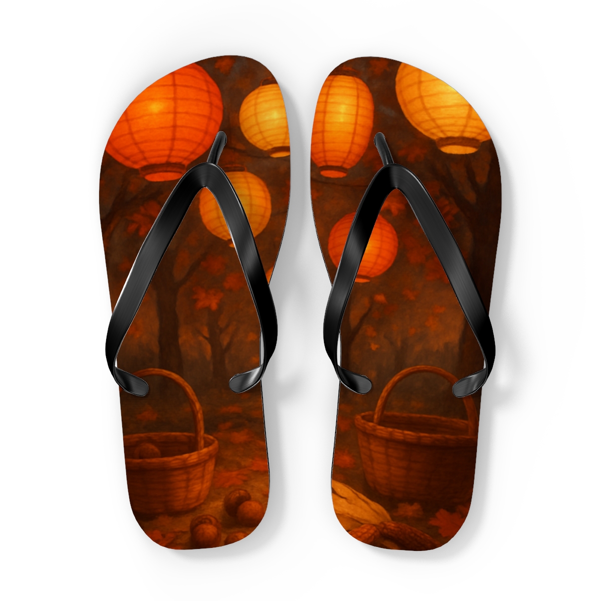 Autumn Lantern Harvest Glow personalized beach flip flops