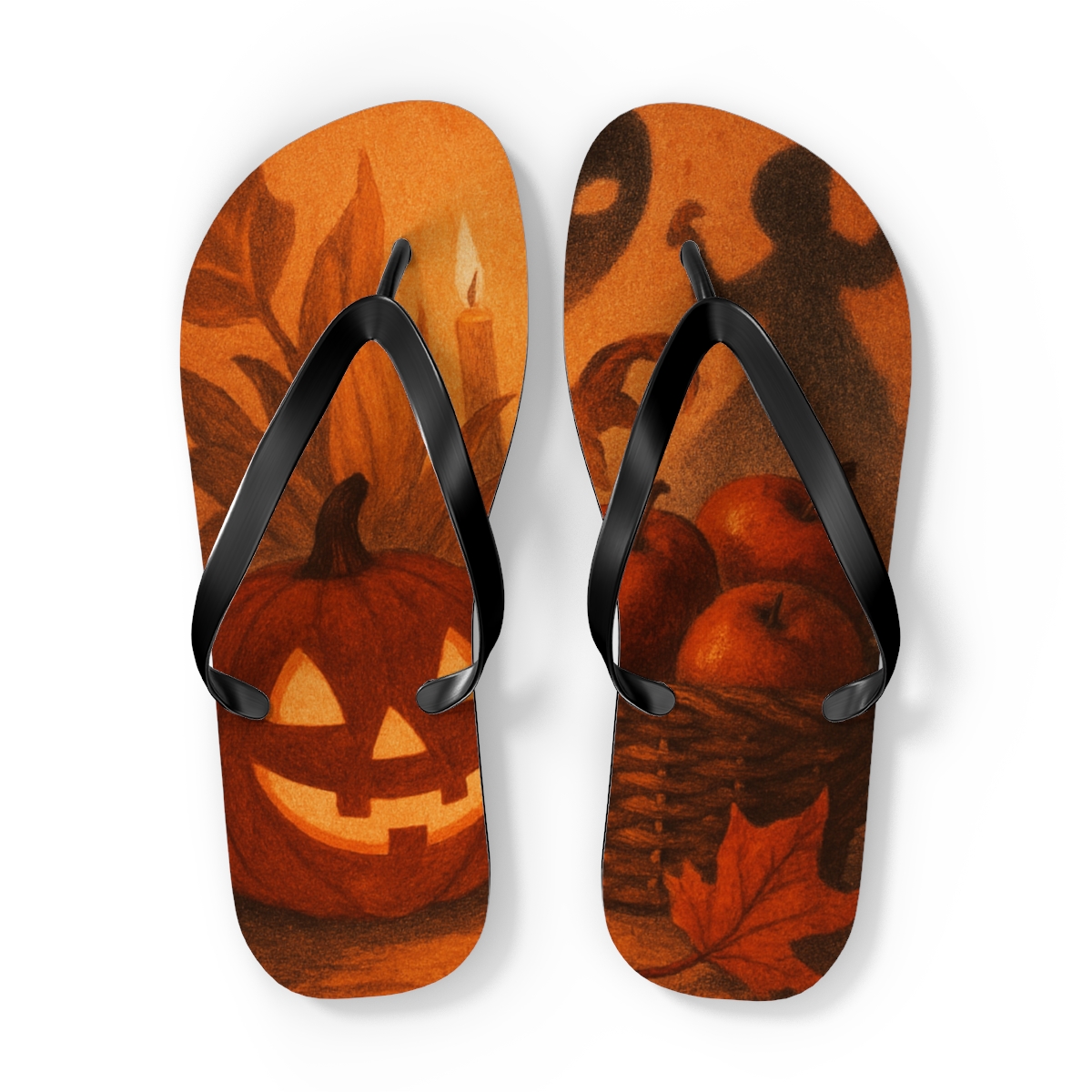 Autumn Masquerade Of Harvest Shadows personalized beach flip flops