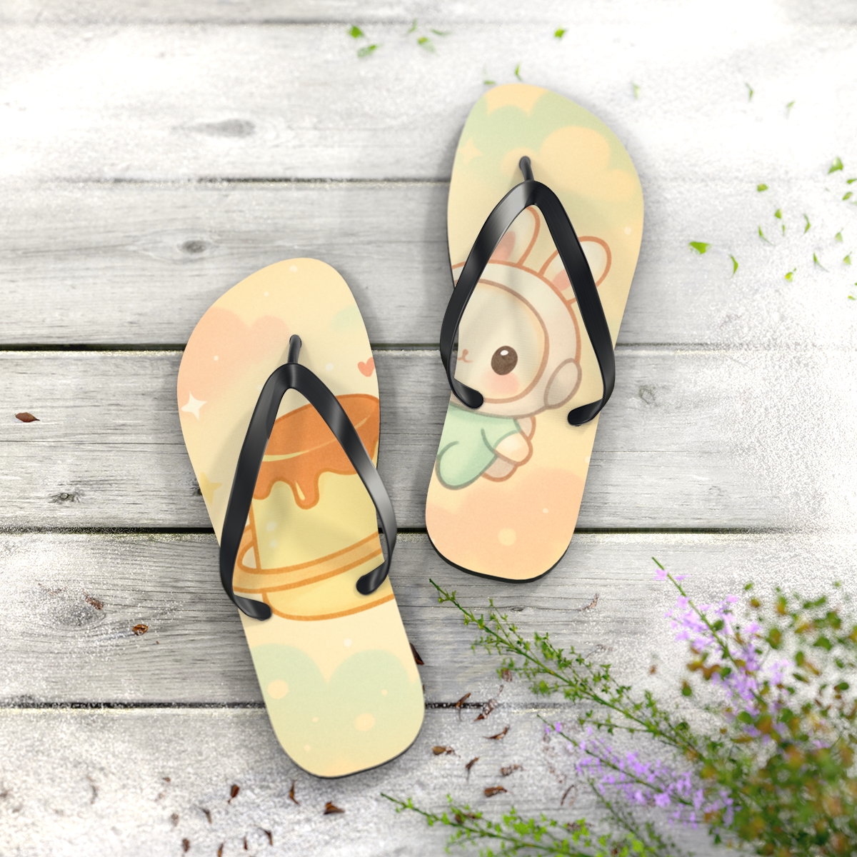 Pudding Planet Playdate custom flip flops