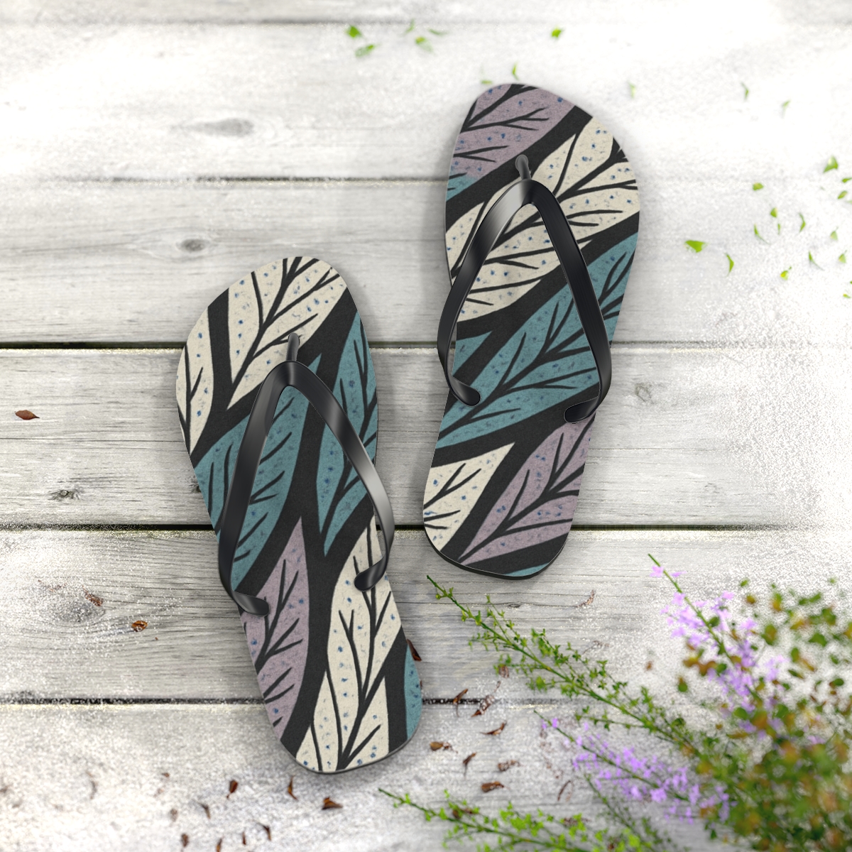 Orchid Vein Interlace personalized beach flip flops