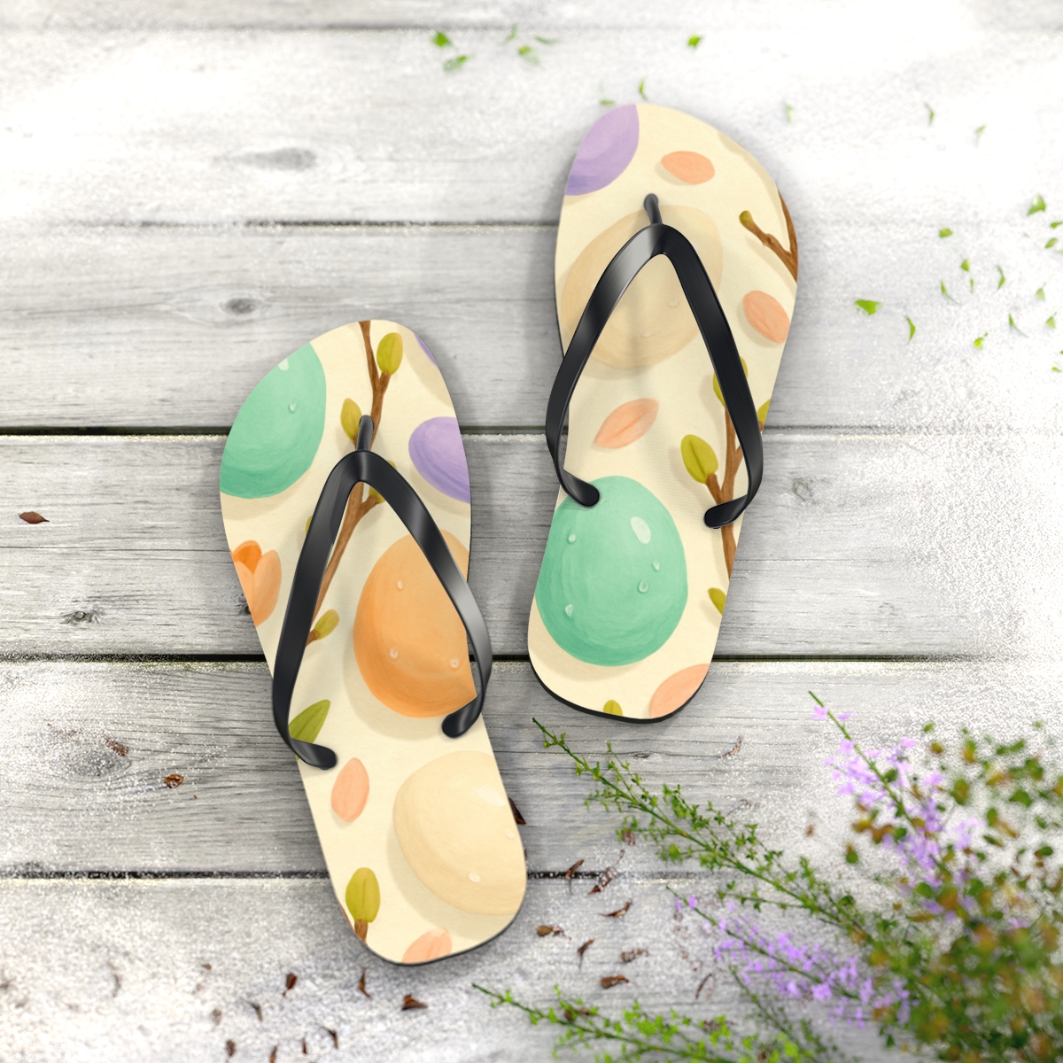 Spring Egg Dawn Garden Pattern custom flip flops