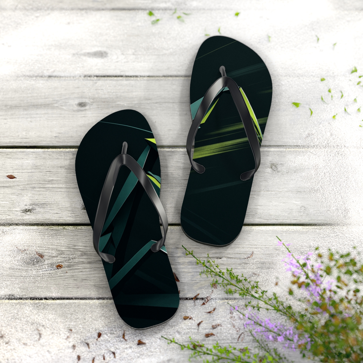 Mantis Strike Geometry designer logo flip flops