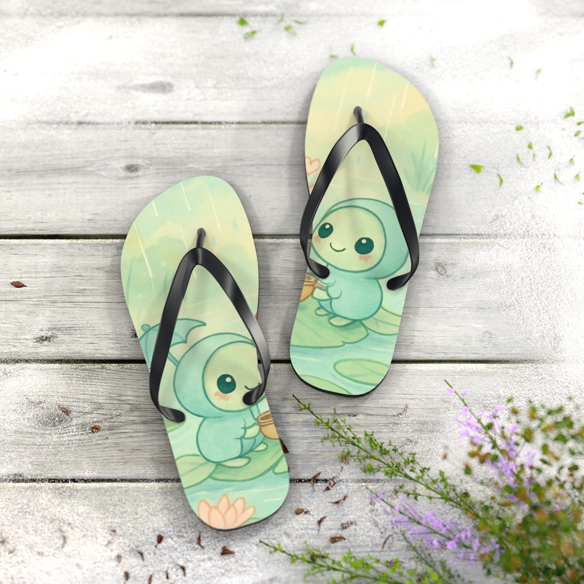 Raincoat Tadpole Tea Party colorful rubber flip flops