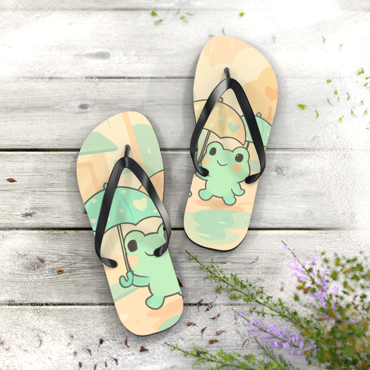 Pastel Umbrella Frog Parade soft sole flip flops