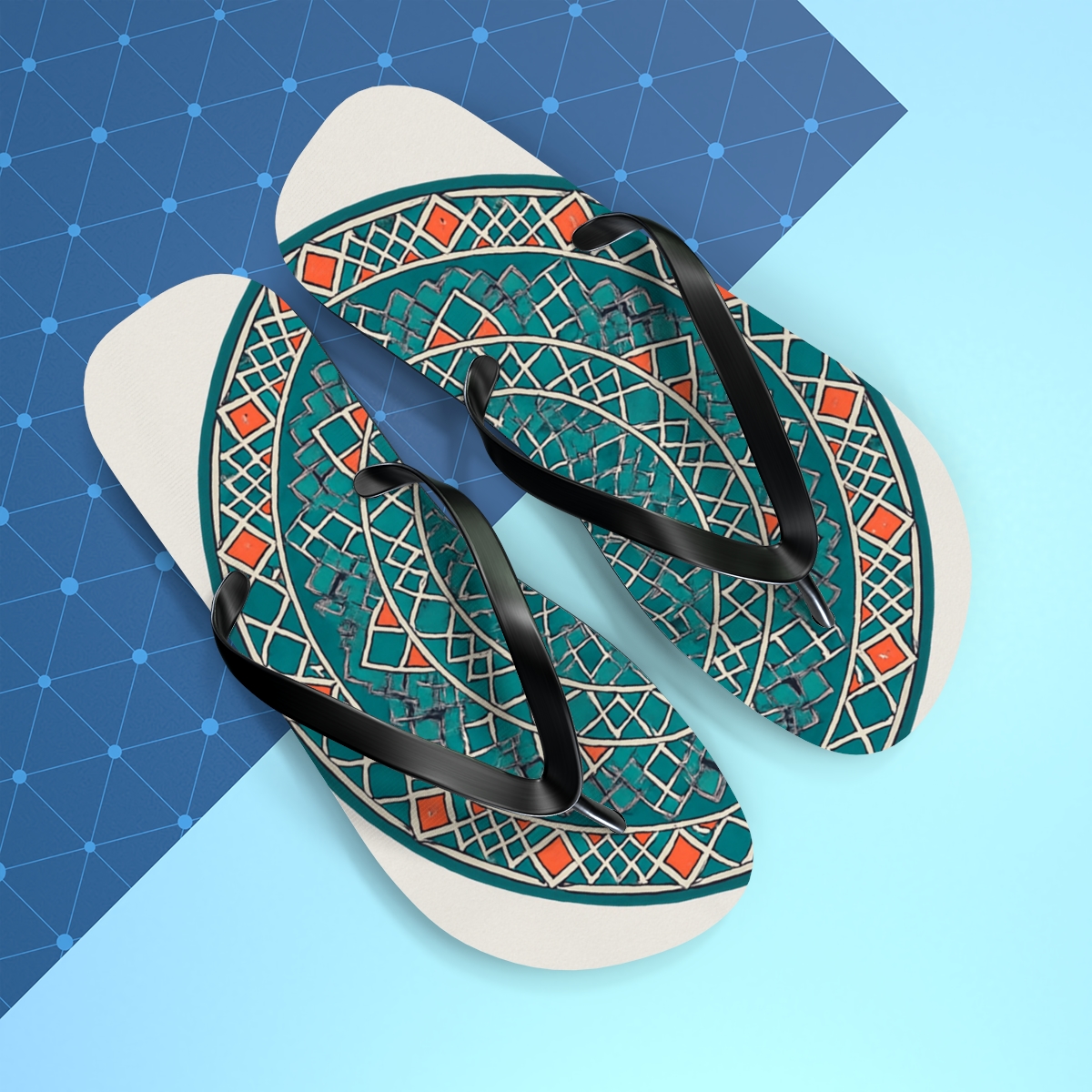 Chromatic Lattice Rosette colorful rubber flip flops