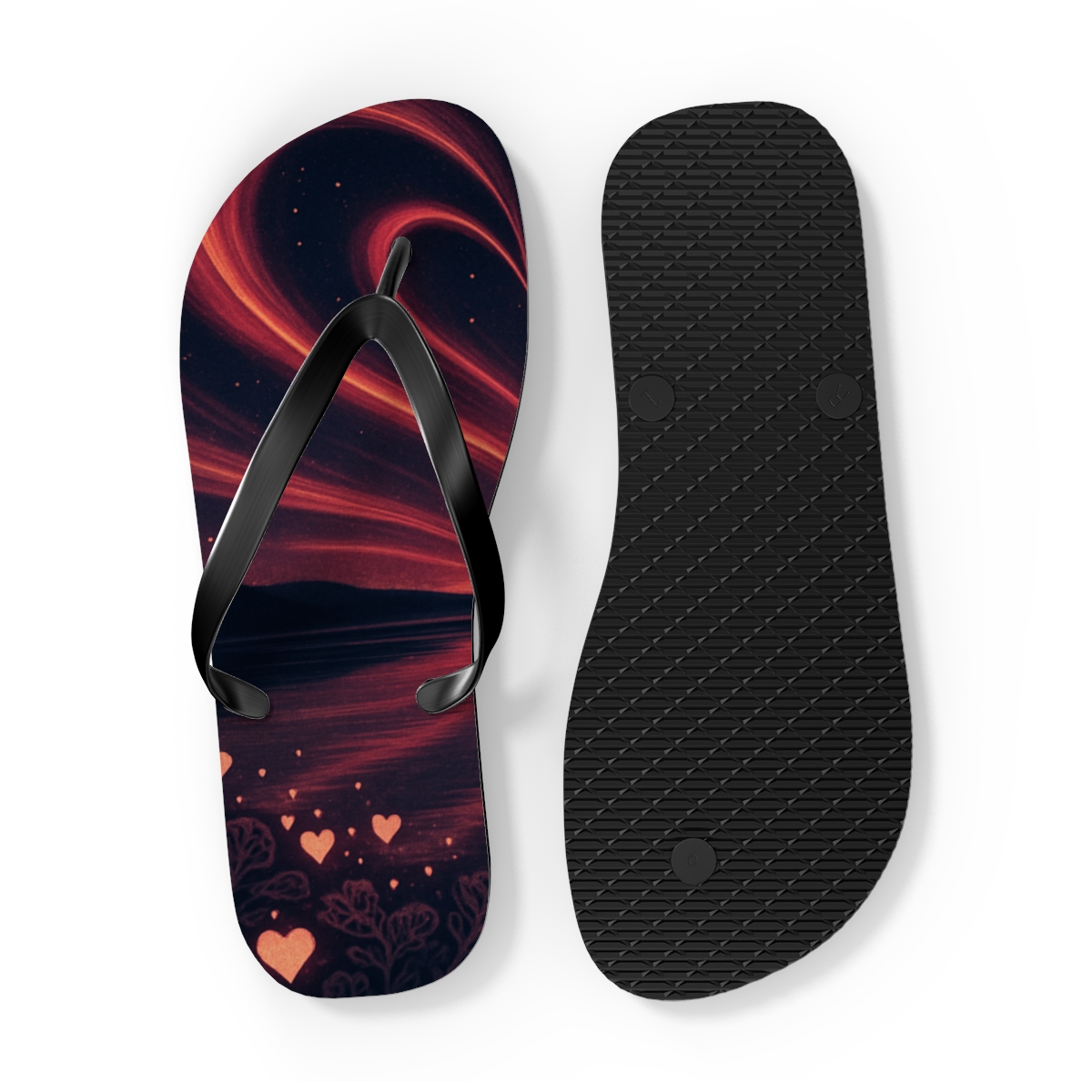 Valentine Aurora Ribbon Night personalized beach flip flops