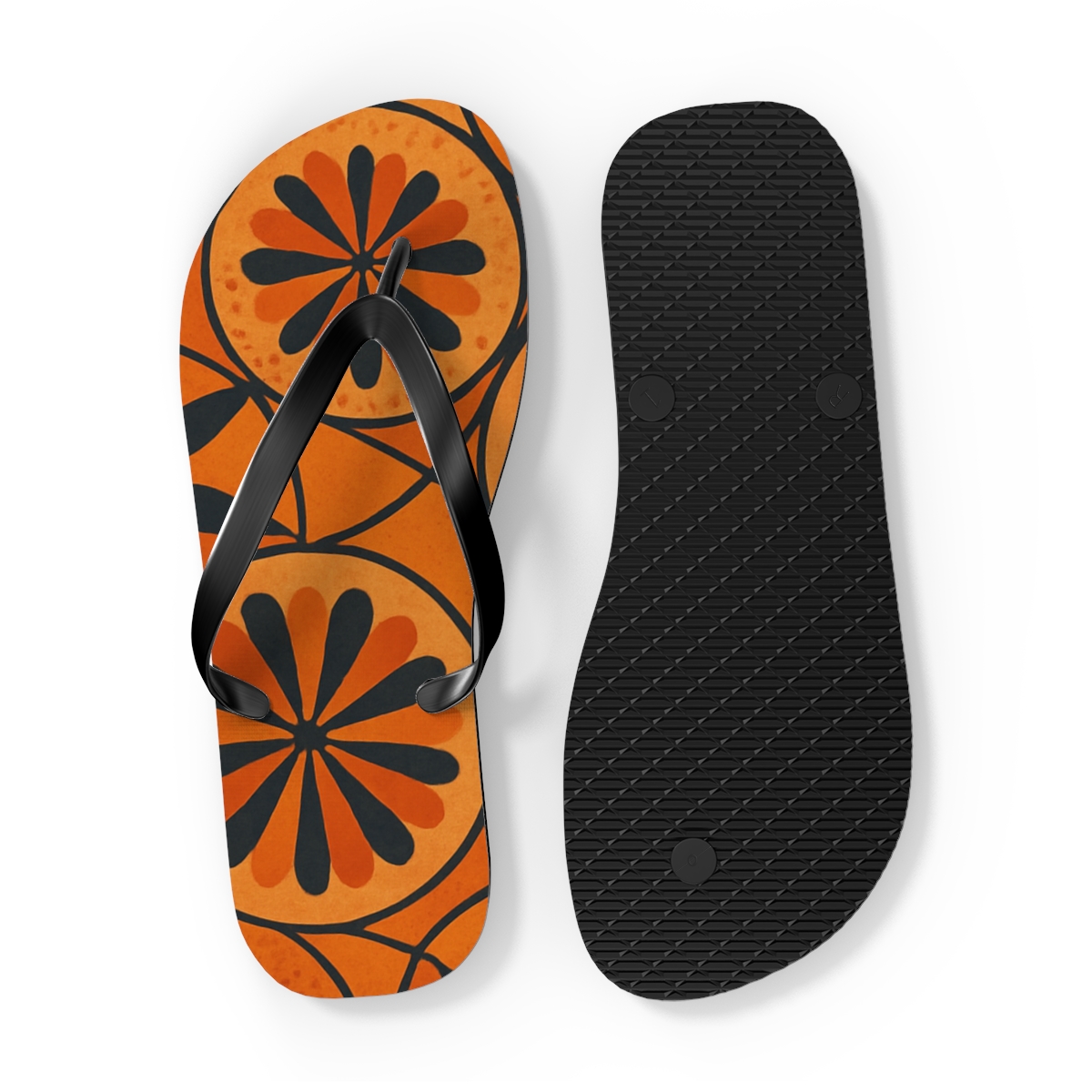 Marigold Orbit Lattice designer logo flip flops