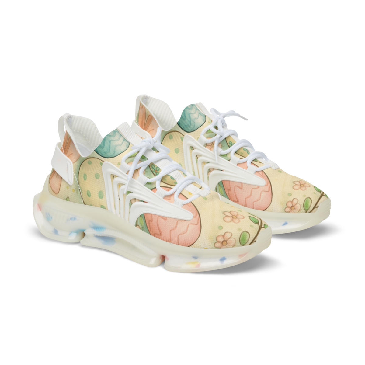 Spring Eggshell Blossom Parade unique printed sneakers