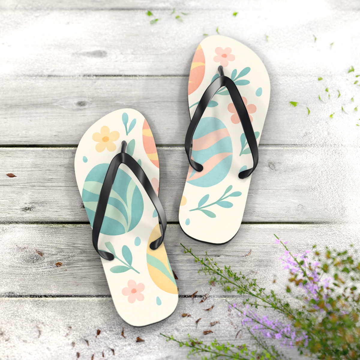 Spring Ribbon Egg Orbit custom flip flops