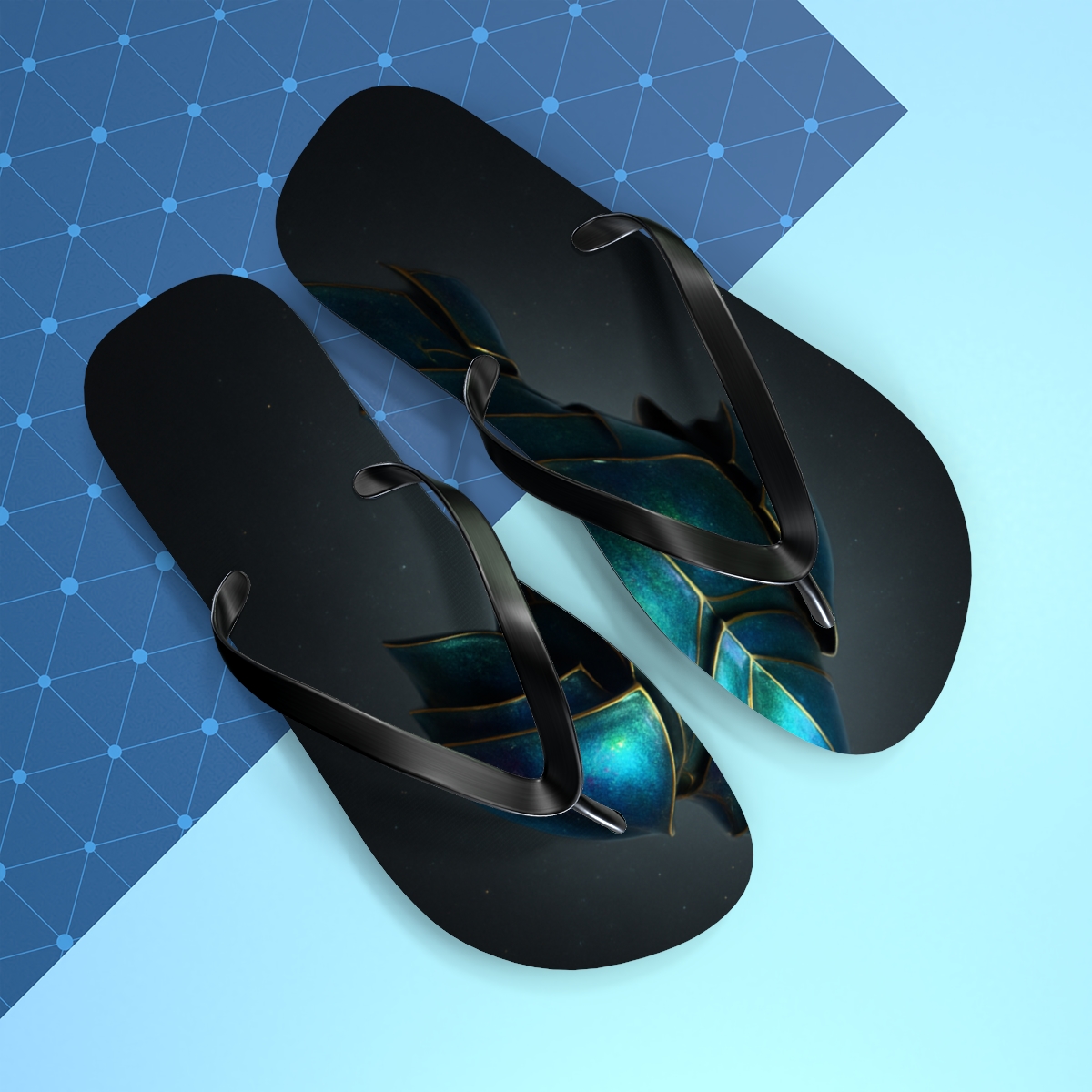 Iridescent Beetle Carapace Halo colorful rubber flip flops